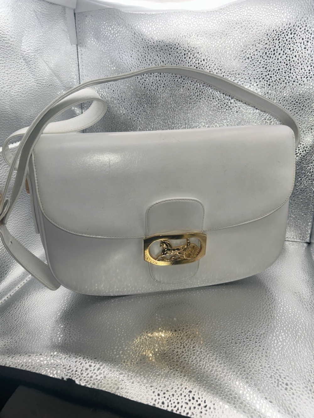 Celine vintage white leather shoulder bag